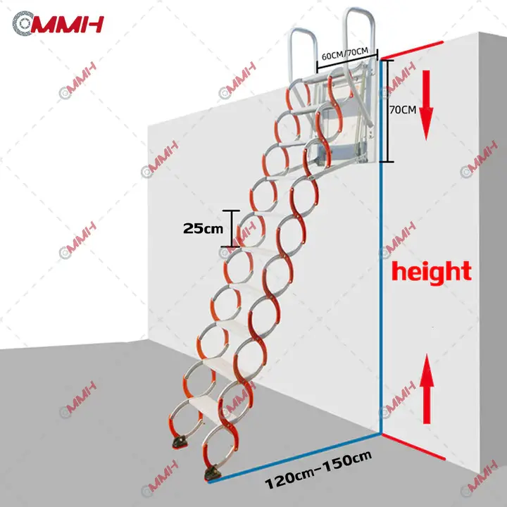 Loft Ladder บันไดพับ บันได (คู่มือ) บันไดลอฟท์ บันไดห้องใต้หลังคา ทังกา ริมฝีปาก ครัวเรือน บันไดไฟ บันไดยืดไสลด์ บันไดนอก บันไดการ์เร็ต บันไดที่มองไม่เห็น น้ําหนักเบา Folding stairs (Manual)  Loft Ladder  Attic staircase garret stairs Invisib รูปที่ 3
