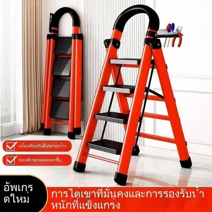 บันไดพับได้สำหรับใช้ในบ้าน บันไดโครง A ทำจากเหล็กกล้าคาร์บอนหนา บันไดเคลื่อนที่ บันไดยืดหดได้ บันไดขั้นบันได รูปที่ 7