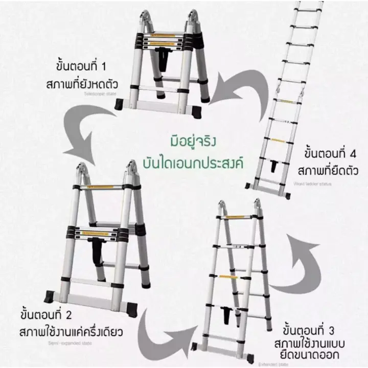 บันได บันไดอลูมิเนียม บันไดพับได้ ladder รับน้ำหนักได้ 300kg 10/16ขั้น(3.2/5m) บันไดยืดหดได้ บันไดช่าง บันไดอเนกปร รูปที่ 4